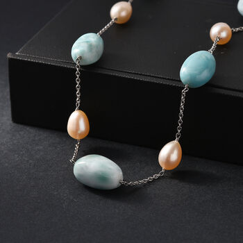 Larimar und S&uuml;&szlig;wasserperle Halskette, 50cm
