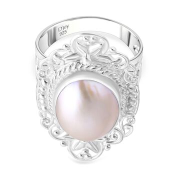Wei&szlig;e Mabe Perle (16x12 mm) Ring 925 Silber (Gr&ouml;&szlig;e 17.00)
