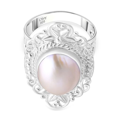 Weiße Mabe Perle Ring 925 Silber (Größe 17.00) image number 0