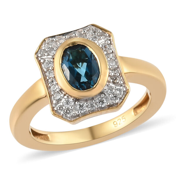 London Blau Topas und Zirkon Ring 925 Silber vergoldet  ca. 1,13 ct image number 4