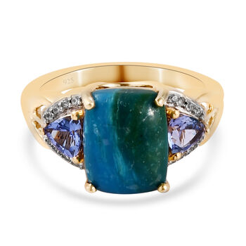 Opalina und Tansanit Ring 925 Silber vergoldet (Gr&ouml;&szlig;e 16.00) ca. 3,22 ct