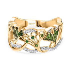 GP - Kanchanaburi Blauer Saphir, Natürlicher Chromdiopsid Ring 925 Silber 750 Gelbgold Vermeil (Größe 20.00) ca. 0,39 ct