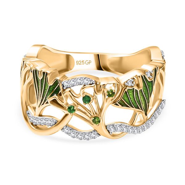 GP Italienische Garten Kollektion - Nat&uuml;rlicher Chromdiopsid, Kanchanaburi Blauer Saphir Ring 925 Silber 750 Gelbgold Vermeil (Gr&ouml;&szlig;e 20.00) ca. 0.39 ct