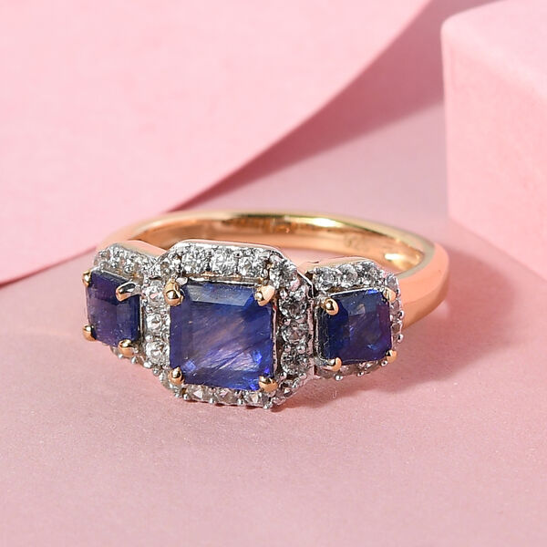 Masoala Saphir und Zirkon-Trilogie-Halo-Ring, 925 Silber vergoldet, 2,91 ct. image number 7