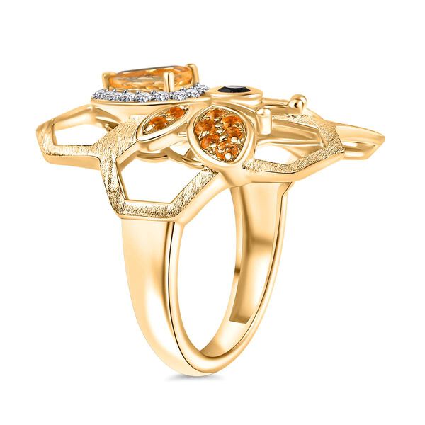 GP Queen Bee Kollektion - Citrin, Schwarzer Spinell Ring, 925 Silber 750 Gelbgold Vermeil (Größe 17.00) ca. 1.25 ct image number 4