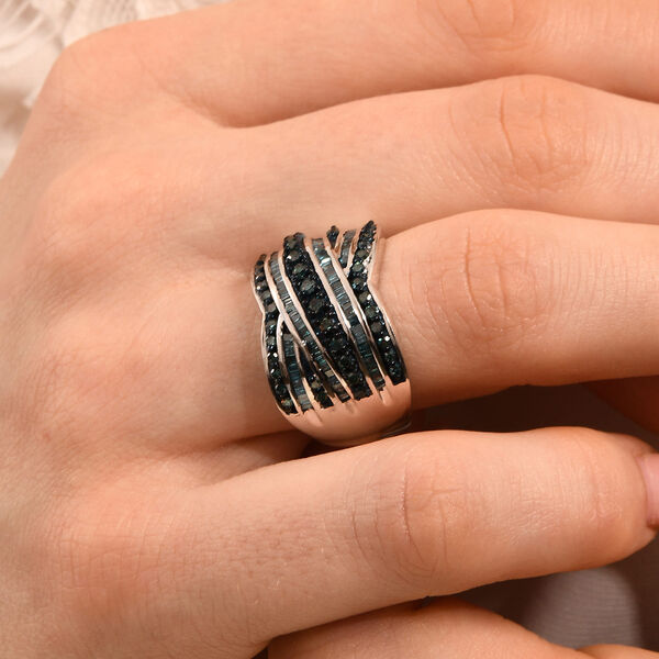 Blauer Diamant Ring, 925 Silber platiniert (Größe 17.00) ca. 1.00 ct image number 4