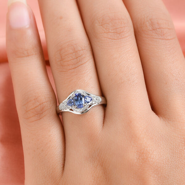 Tansanit und Zirkon Ring 925 Silber platiniert  ca. 0,97 ct image number 3