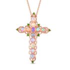 Natürlicher, äthiopischer Welo Opal und natürlicher Chromdiopsid Kreuz-Anhänger mit Kette, 925 Silber Roségold Vermeil ca. 2,96 ct