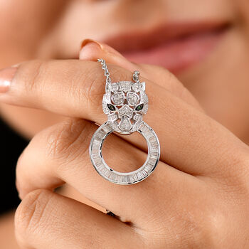 GP Trifono Kollektion- Panther wei&szlig;er und gr&uuml;ner Diamant und Kanchanaburi blauer Saphir Anh&auml;nger mit 45cm Kette, 925 Silber rhodiniert - 0.99 ct.