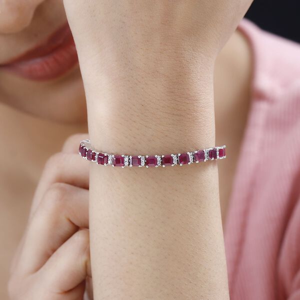Afrikanischer Rubin (Fissure gefüllt), Weißer Zirkon Armband ca. 19 cm 925 Silber platiniert ca. 17,58 ct. image number 3