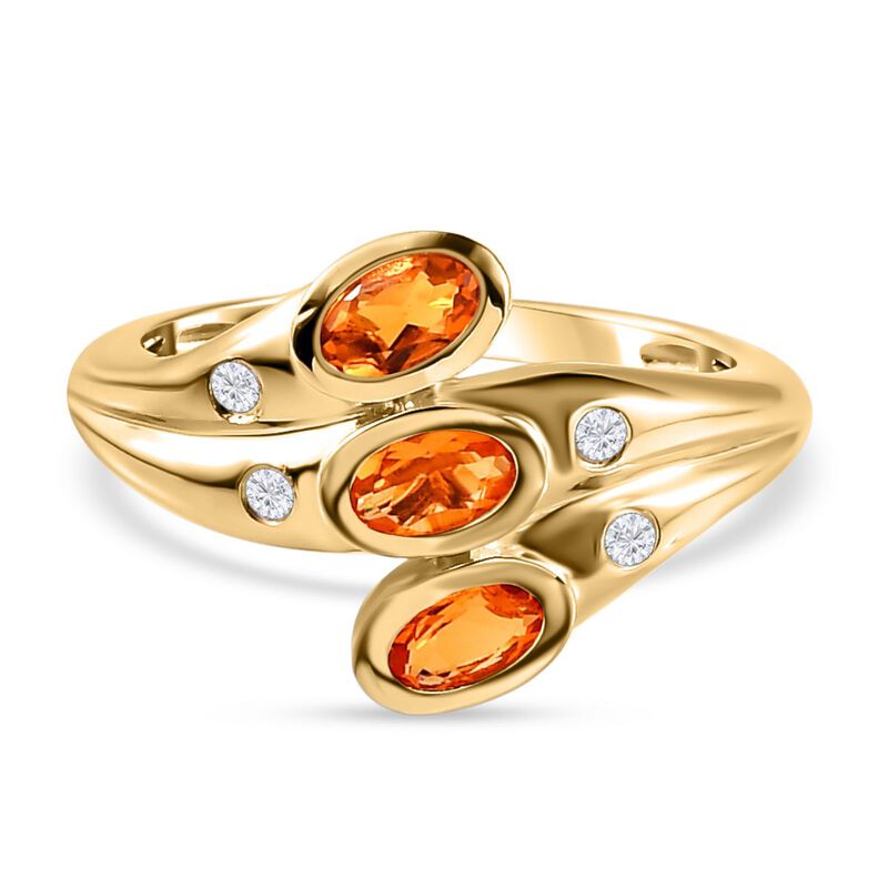 Salamanca Feueropal und weißer Zirkon-Ring, 925 Silber vergoldet (Größe 20.00) ca. 0,49 ct image number 0