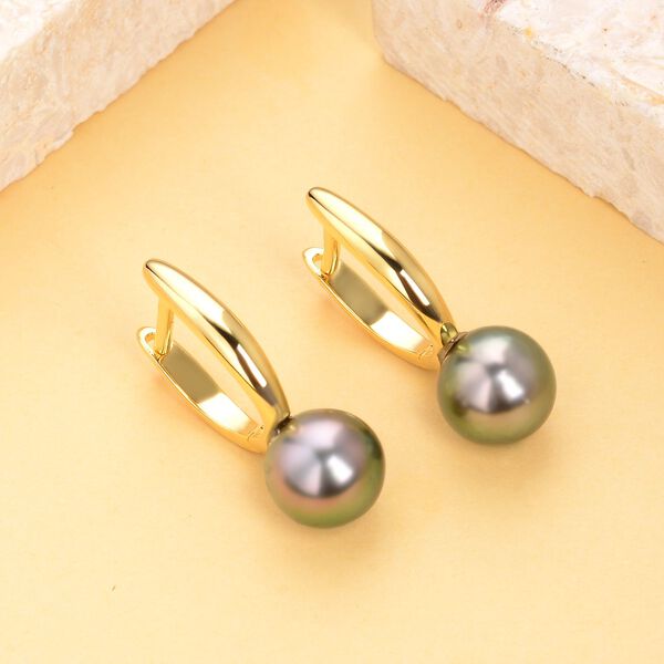 Tahiti-Perlen Solitär-Ohrhänger, 925 Silber vergoldet, 9,97 ct. image number 2