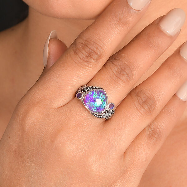 Sajen Silber-Opal Dublett, Regenbogen Lavendel Ring 925 Silber rhodiniert (Gr&ouml;&szlig;e 17.00) ca. 6.19 ct image number 2