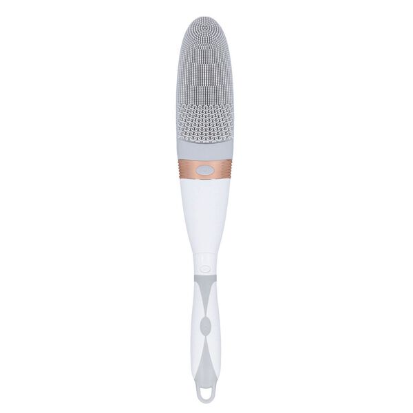 Silikon Badeb&uuml;rste mit langem Griff und elektrischer Vibration, Grau