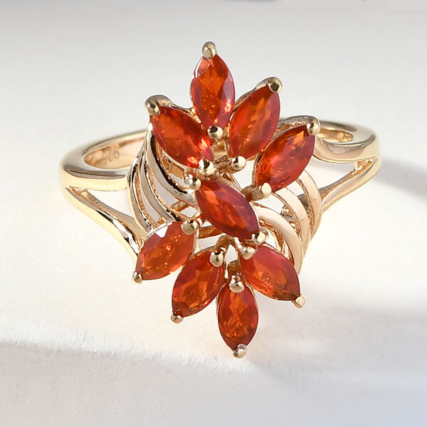 Mexikanischer Kirschfeuer-Opal Ring 925 Silber 585 Vergoldet image number 2