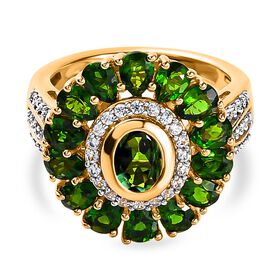 Natürlicher Chromdiopsid-Ring, 925 Silber Gelbgold Vermeil  ca. 4,60 ct