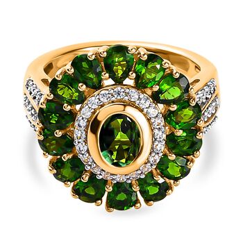 Nat&uuml;rlicher Chromdiopsid-Ring, 925 Silber Gelbgold Vermeil  ca. 4,60 ct