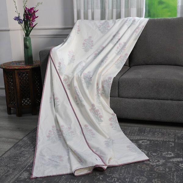 NAKKASHI - Fabrics: Handstempeldruck 100% Muslin-Baumwolle Dohar-Decke, 200x200 cm, Rot Strauch