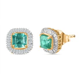 AAA Smaragd und Diamant Ohrringe in 375 Gold - 1,67 ct.
