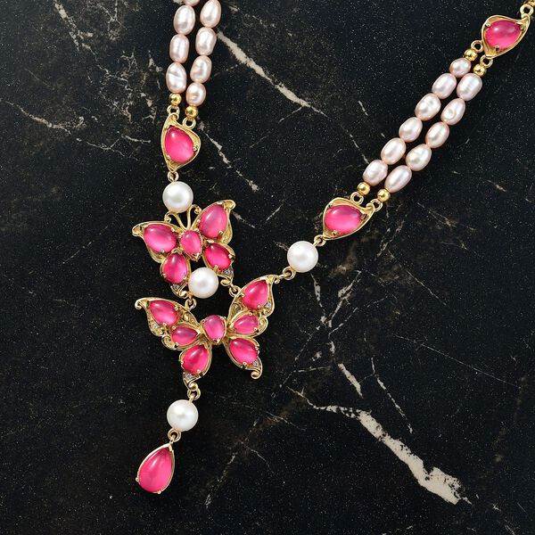 D'Joy Maulbeer Mondstein, S&uuml;&szlig;wasserperle und Zirkon 45cm Halskette image number 2