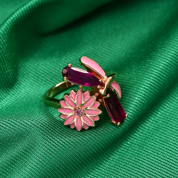 GP - Leuchtend Orchidee Quarz Triplette, Lotus Granat Ring 925 Silber 750 Ros&eacute;gold Vermeil (Gr&ouml;&szlig;e 18.00) ca. 2,44 ct image number 1