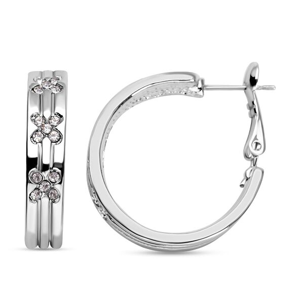 6er-Set - Wei&szlig;e Kristall Ohrringe, Stecker und Creolen, reines Messing image number 3