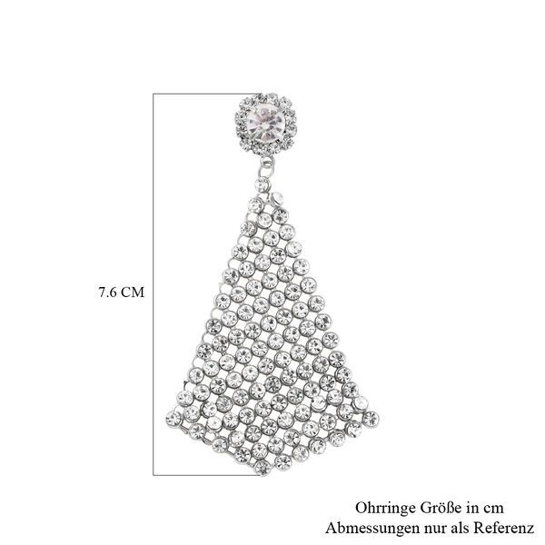 Dreieckige weiße Kristall-Cluster Design Ohrringe, silberfarben image number 4
