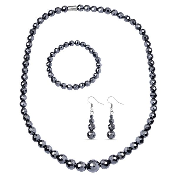 3er Set H&auml;matit Halskette, flexibles Armband und Ohrringe Schmuckset