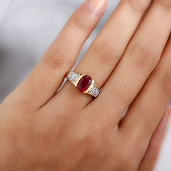 Fissure gef&uuml;llt Rubin und Zirkon Ring 925 Silber 585 Vergoldet image number 3