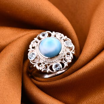 Royal Bali Kollektion- Larimar und Blautopas Ring - 5,89 ct.