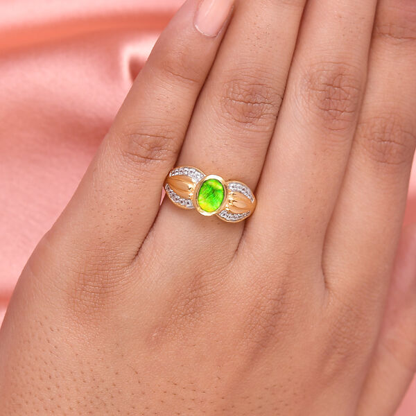 Ammolit und Zirkon Ring 925 Silber vergoldet  ca. 1,08 ct image number 3