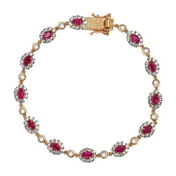 Afrikanischer Rubin (Fissure gef&uuml;llt) und wei&szlig;es Zirkon Armband, ca. 20 cm, 925 Silber Gelbgold Vermeil ca. 6,17 ct