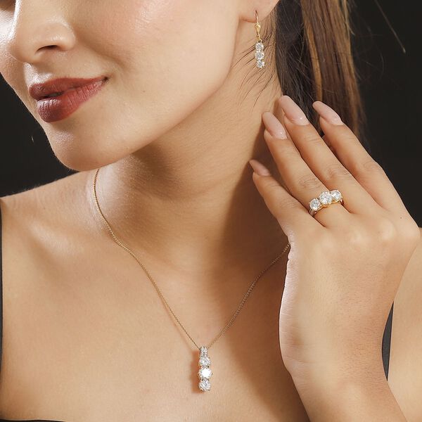 Moissanit Schmuckset, 925 Silber 750 Gelbgold Vermeil - 7,43 ct. image number 3