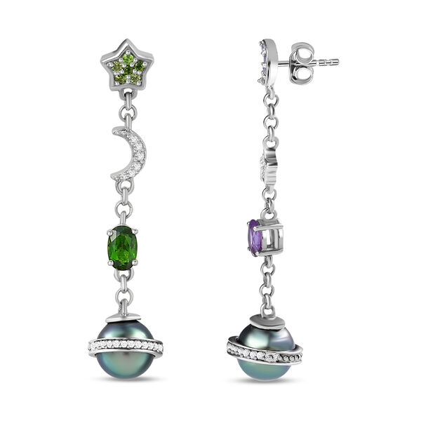 GP Celestial Dream Kollektion - Tahiti Perle, nat&uuml;rliche Chromdiopsid, afrikanische Amethyst und blaue Saphir-Ohrringe - 1,64 ct. image number 3