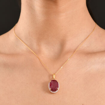 LUXURIANT - AA Niassa Rubin, Lab Grown Diamant Schmuckset ca. 50 cm 925 Silber 750 Gelbgold Vermeil ca. 20,84 ct.