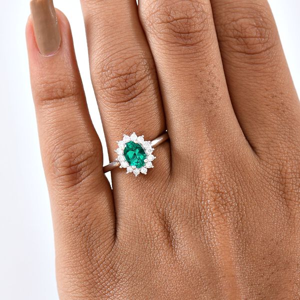 LUXURIANT AAA Labor kolumbianischer Smaragd und Moissanit Ring und Ohrringe image number 8