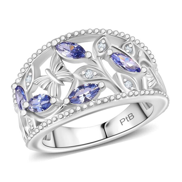 Tansanit Zirkonia, Wei&szlig;er Zirkonia Ring Messing (Gr&ouml;&szlig;e 16.00) image number 3