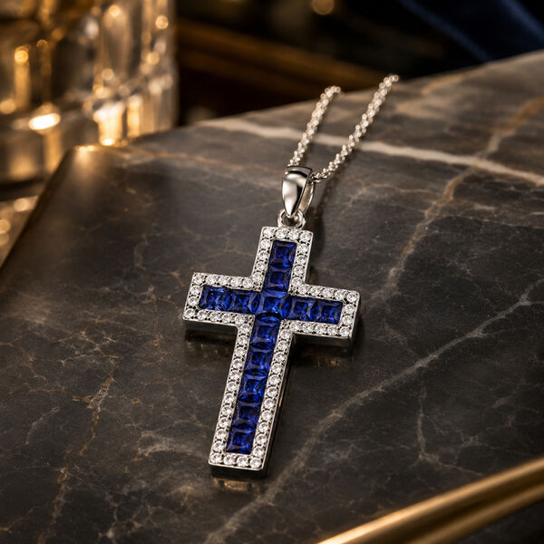 LUSTRO STELLA - Blauer Zirkonia Anh&auml;nger mit Kette, 925 Silber rhodiniert ca. 2.78 ct image number 1