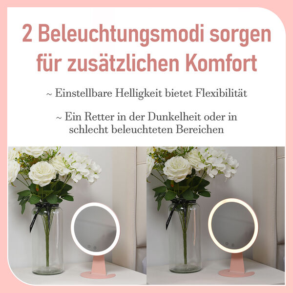 LED-Schminkspiegel mit Bluetooth-Audio und USB-Ladekabel, Rosa image number 4