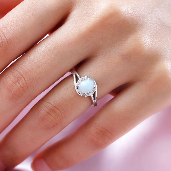 Nat&uuml;rlicher, &auml;thiopischer Opal und wei&szlig;er Zirkon-Ring, 925 Silber platiniert  ca. 1,01 ct image number 3