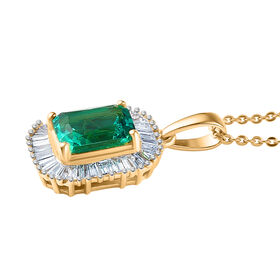 LUXURIANT AAA Labor kolumbianischer Smaragd und Labor Diamant Anh&auml;nger mit 50cm Kette - 1,76 ct.