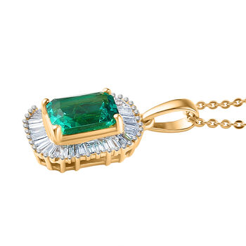 LUXURIANT AAA Labor kolumbianischer Smaragd und Labor Diamant Anh&auml;nger mit 50cm Kette - 1,76 ct.