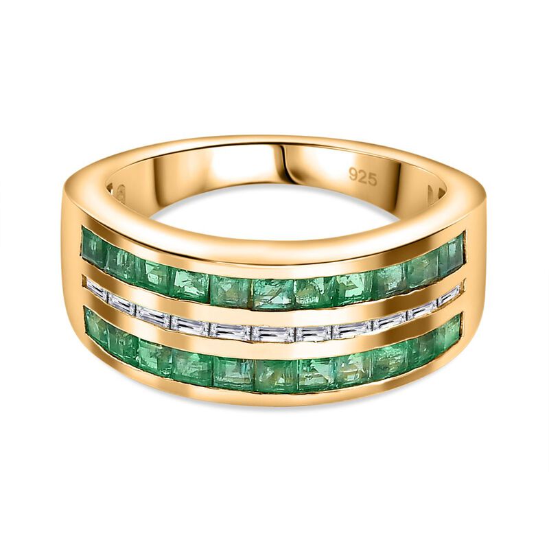 AAA Smaragd, Weißer Zirkon Ring, 925 Silber Gelbgold Vermeil, (Größe 20.00) ca. 1.41 ct image number 0