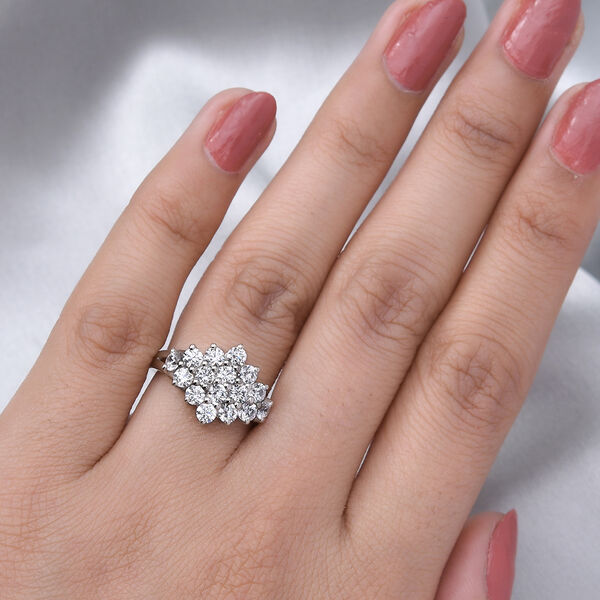 LUSTRO STELLA Hergestellt mit ZIRKONIA Cluster-Ring 925 Silber Platin-&Uuml;berzug image number 3