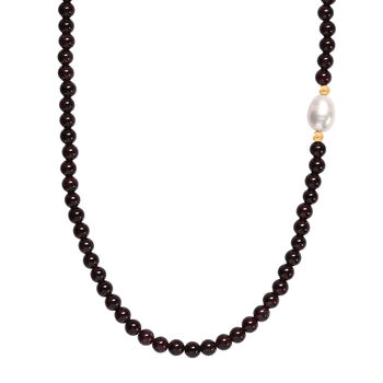 Rote Granat-Perlen und wei&szlig;e Barockperle Halskette, 45 cm