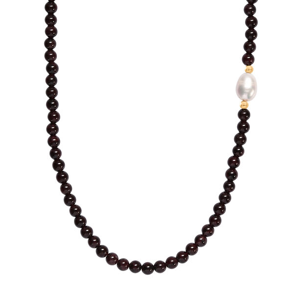 Rote Granat-Perlen und wei&szlig;e Barockperle Halskette, 45 cm