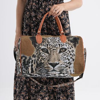 Reisetasche, 45x23x27cm, Braun mit Leopardenmuster
