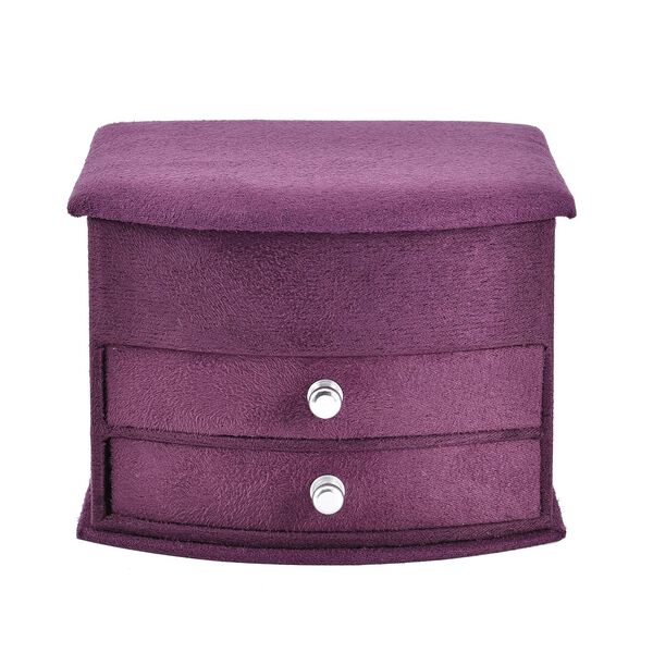Samt-Schmuckkästchen mit Spiegel und 2 herausnehmbaren Schubladen, 14.5x12x10.5cm, violett image number 2