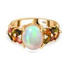 AA Natürlicher, äthiopischer Welo Opal, Mehrfarbig-Turmalin Ring 925 Silber 750 Gelbgold Vermeil (Größe 21.00) ca. 2,70 ct