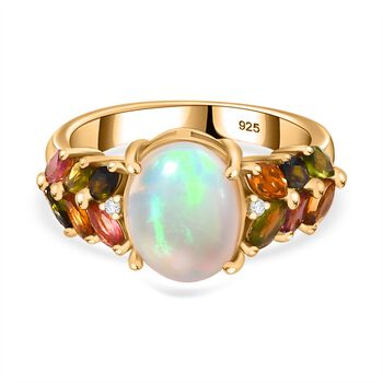 AA Nat&uuml;rlicher, &auml;thiopischer Welo Opal, Mehrfarbig-Turmalin Ring 925 Silber 750 Gelbgold Vermeil (Gr&ouml;&szlig;e 21.00) ca. 2,70 ct